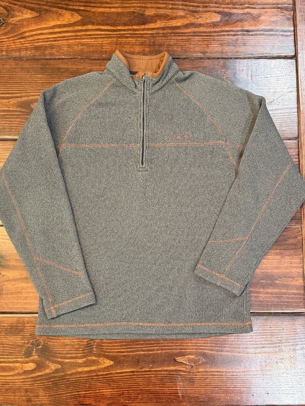 Men's Columbia Brown/Grey Pullover Fleece Sweater with 1/4 Zipper - Size Large